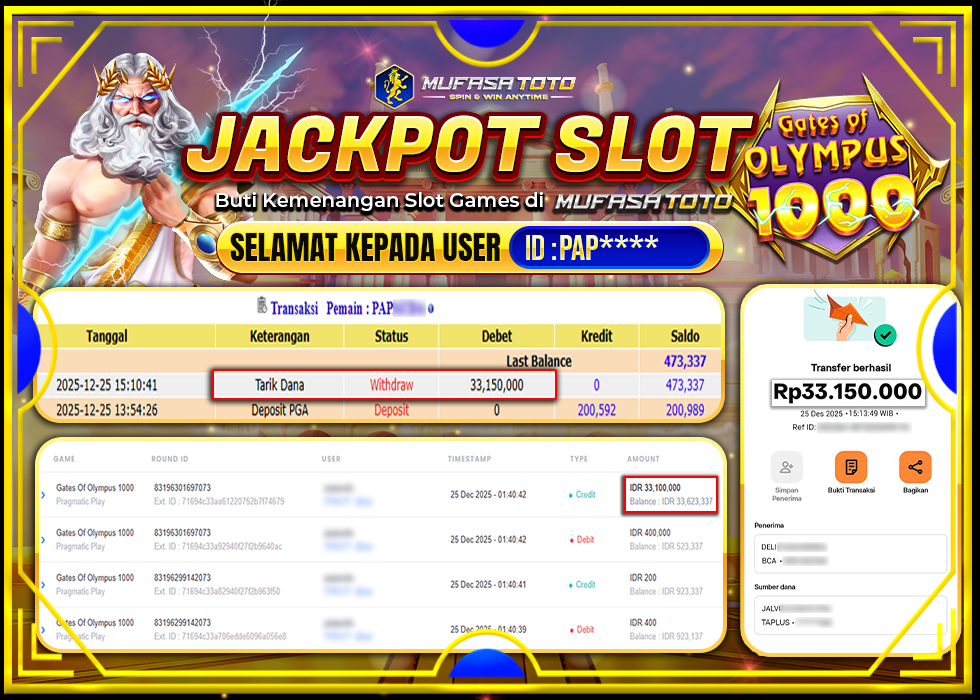 MUFASATOTO JACKPOT PRAGMATIC PLAY Rp.33.150.000|LUNAS
